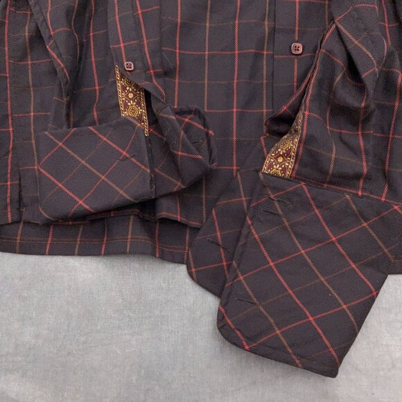 Visconti Uomo Shirt Men 48 Brown Red Check Plaid Contrast Trim Cotton Italy - Picture 4 of 12